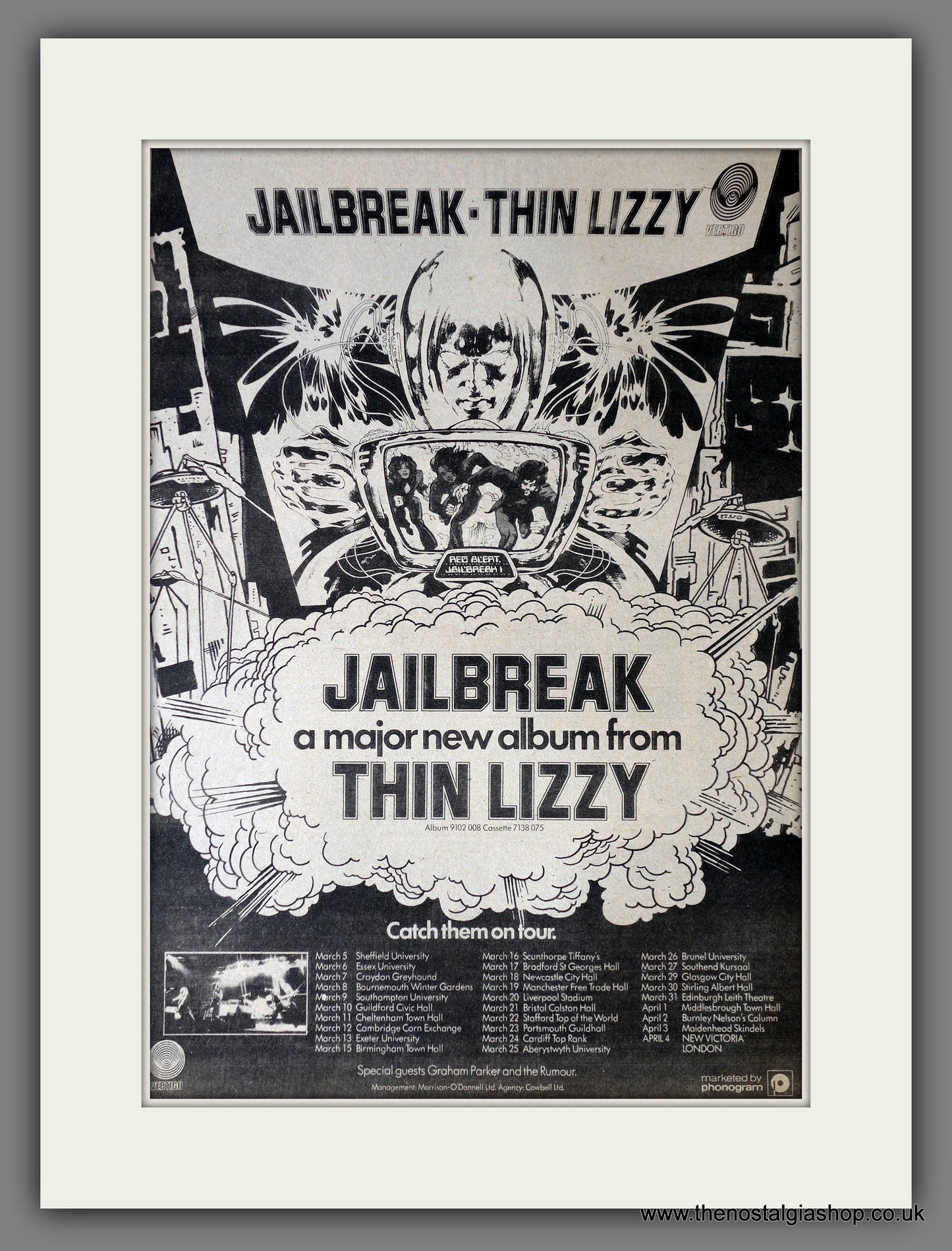 Thin Lizzy. Jailbreak. UK Tour Dates. Original Advert 1976 (ref AD14182)