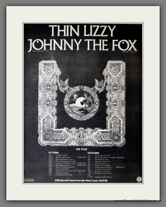 Thin Lizzy. Johnny The Fox. UK Tour Dates. Original Advert 1976 (ref AD14186)