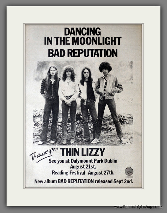 Thin Lizzy. Dancing In The Moonlight, Thank You. Original Advert 1977 (ref AD14189)