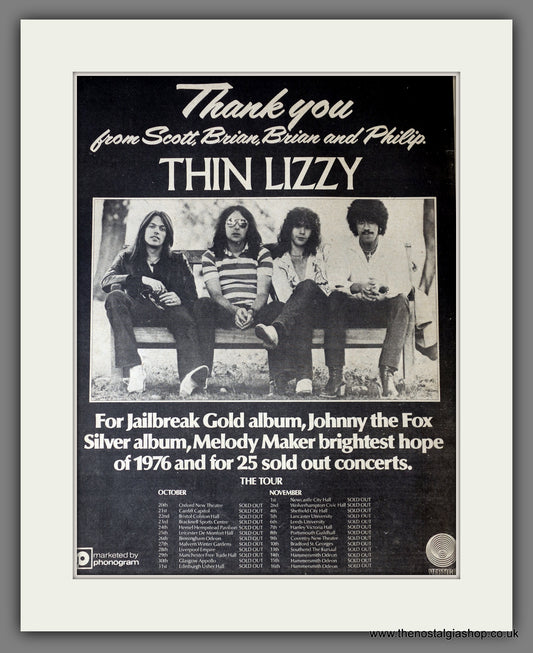 Thin Lizzy. Thank You. Original Advert 1976 (ref AD14190)