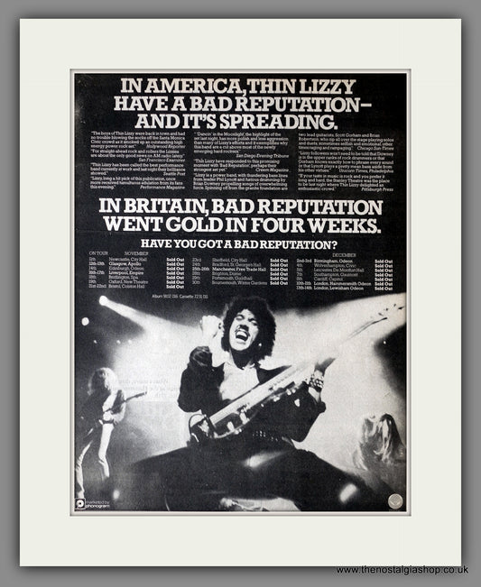 Thin Lizzy Bad Reputation Tour Dates. Original Advert 1977 (ref AD14198)