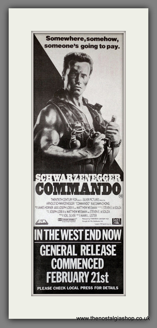 Commando. Arnold Schwarzenegger. Vintage Advert 1986  (ref AD400100)