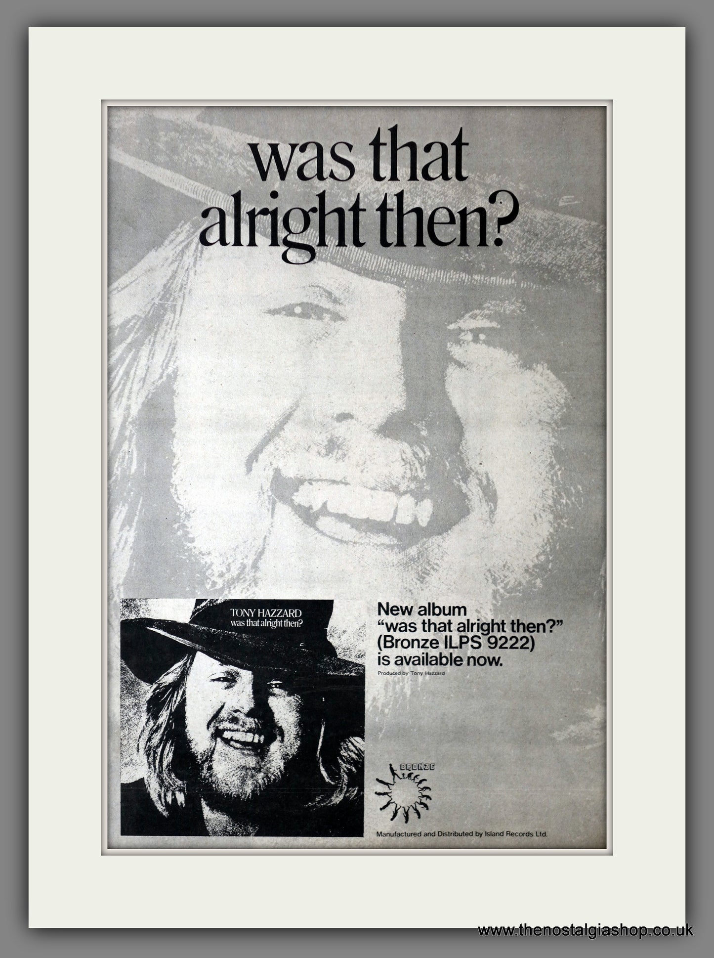 Tony Hazzard. Was That Alright Then? Vintage Advert 1973 (ref AD14328)