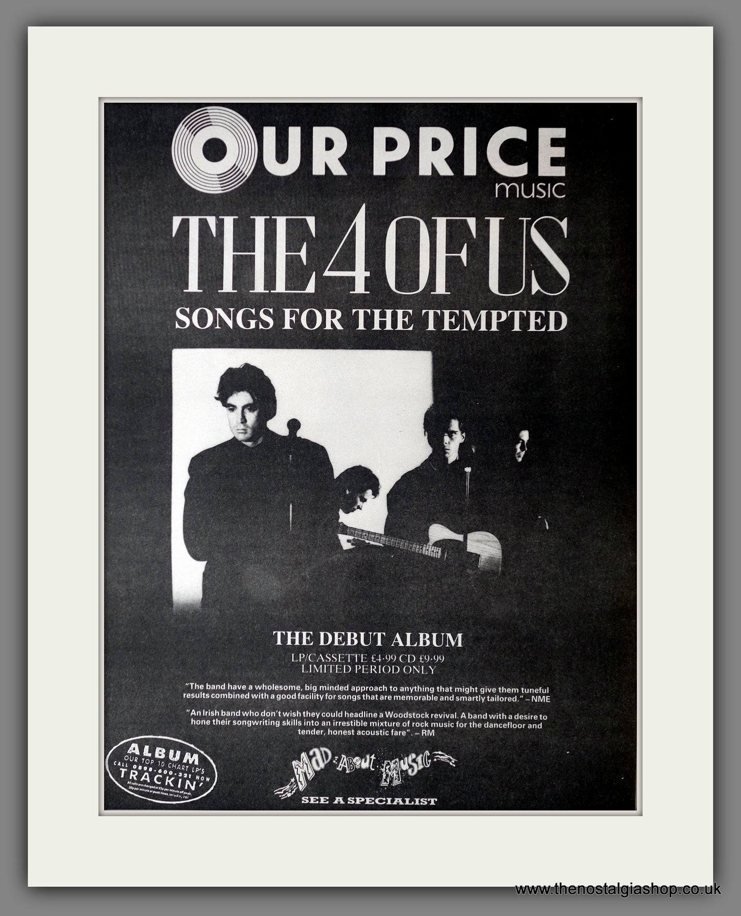 The 4 Of Us. Songs For The Tempted. Vintage Advert 1989 (ref AD14329)