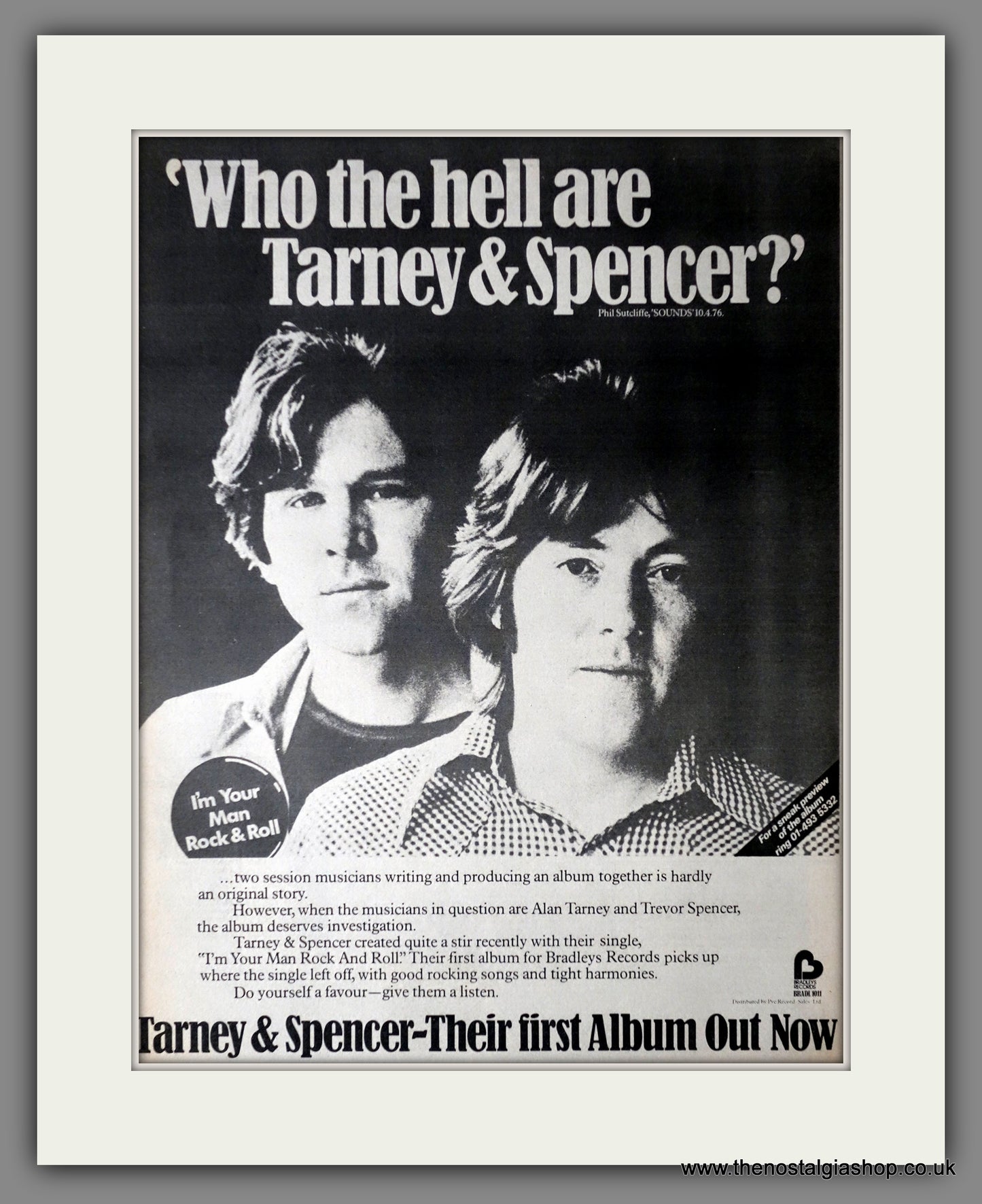 Tarney & Spencer. I'm Your Man Rock & Roll. Vintage Advert 1976 (ref AD14331)