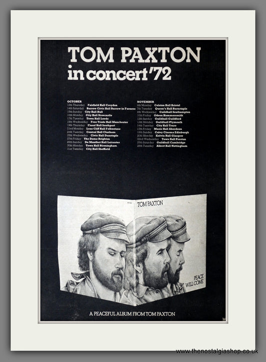 Tom Paxton In Concert. Vintage Advert 1972 (ref AD14332)