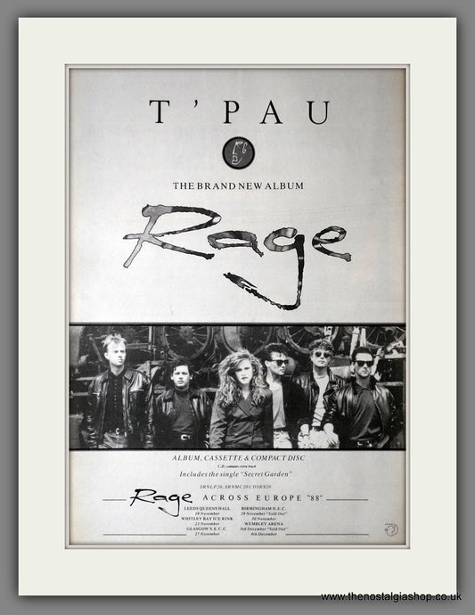 T'Pau. Rage. Vintage Advert 1988 (ref AD14335)