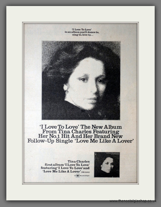 Tina Charles. I Love To Love. Vintage Advert 1976 (ref AD14337)