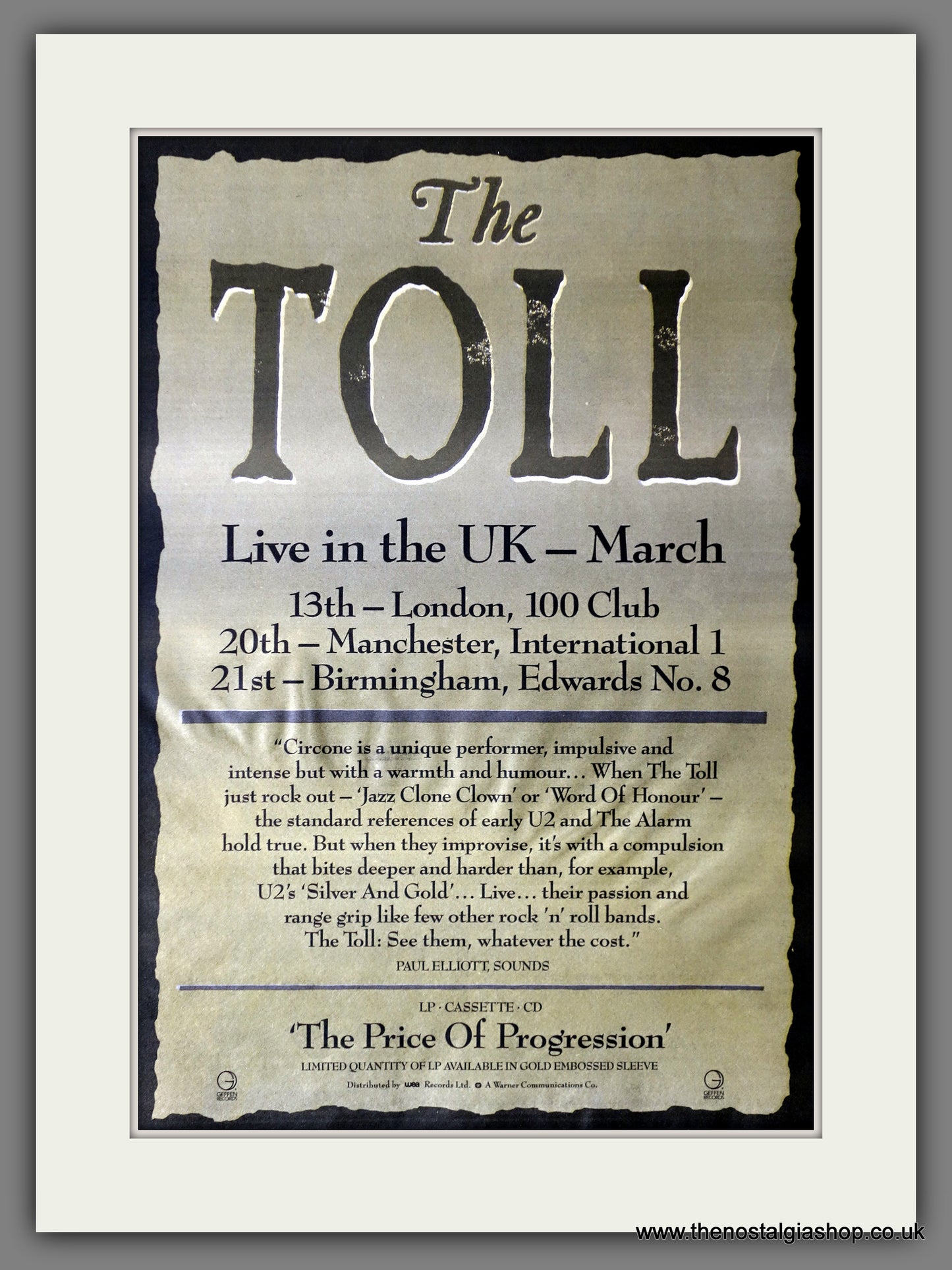 Toll (The) Live In The UK. Vintage Advert 1989 (ref AD14343)