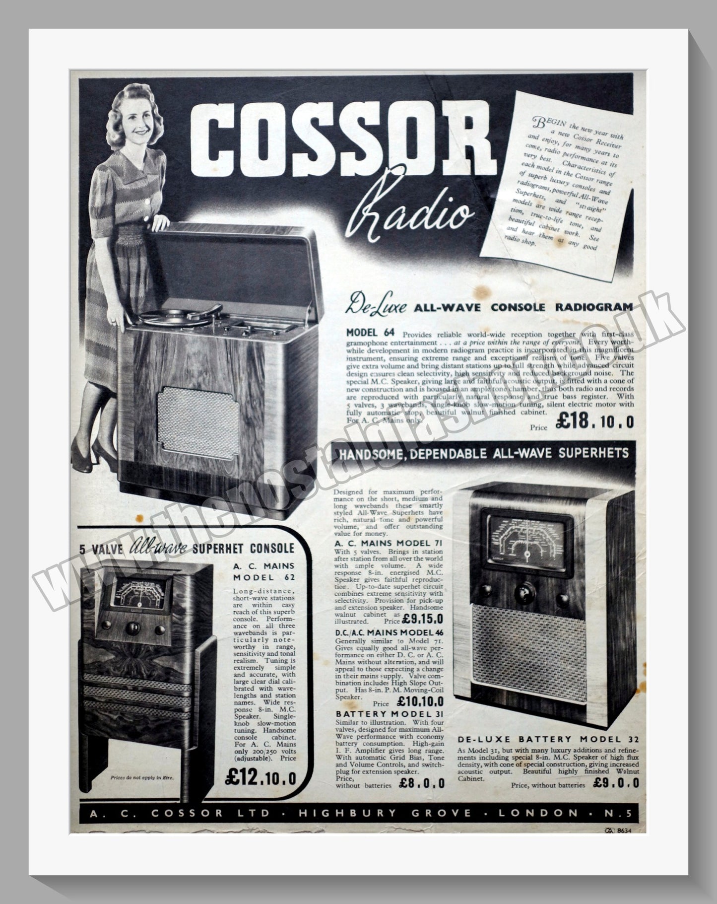 Cossor Radio & Radiograms. Original Advert 1940 (ref AD300498)