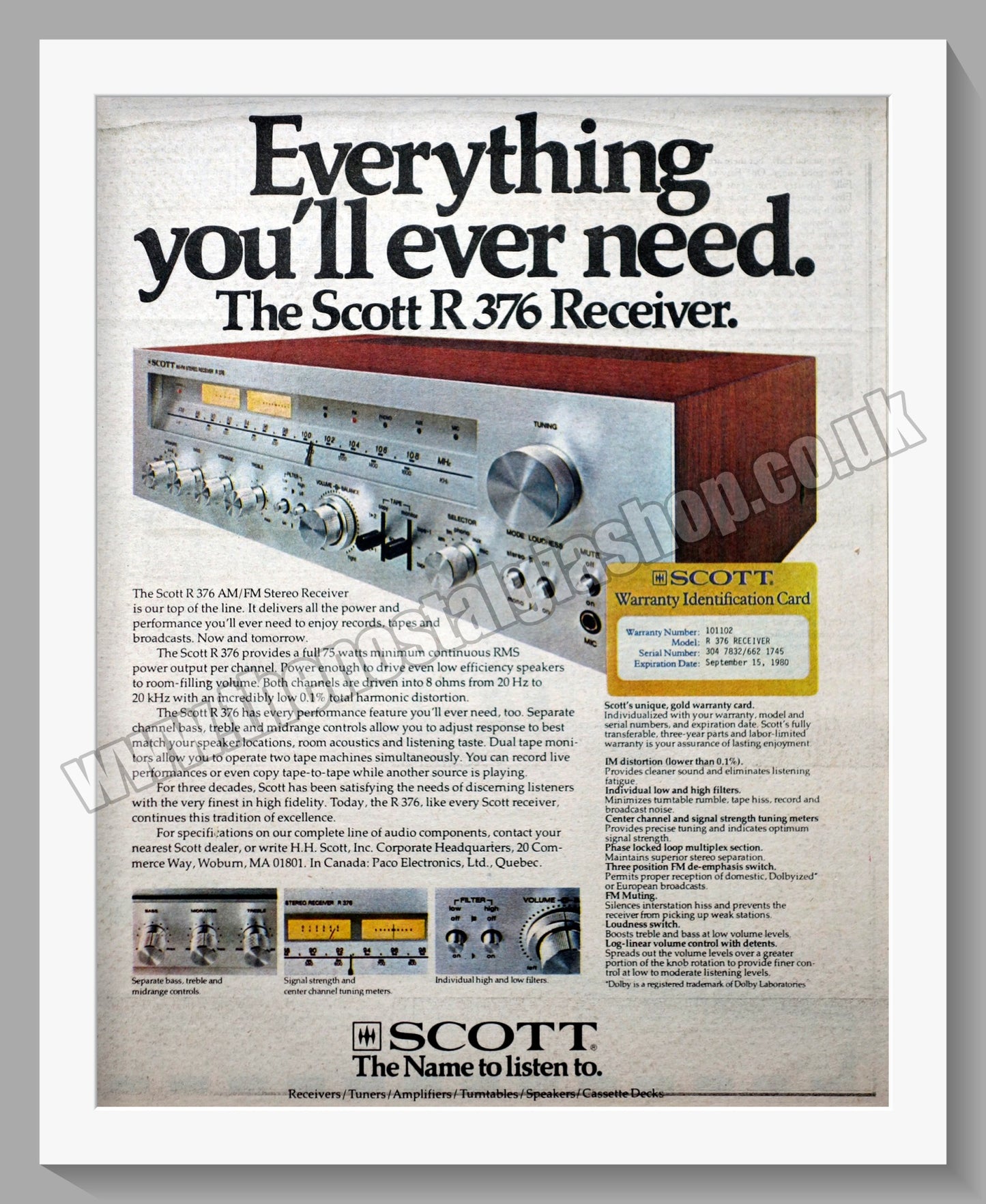 Scott R 376 Receiver. Original Advert 1977 (ref AD300509)