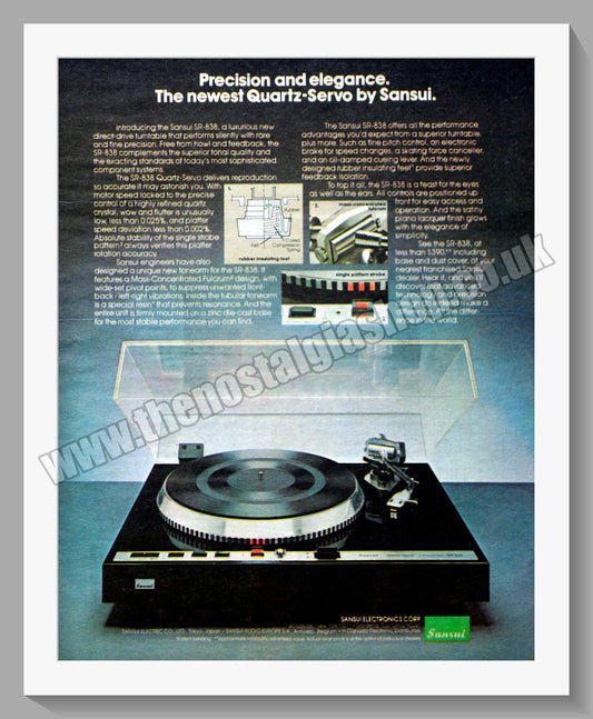 Sansui SR-838 Quartz-Servo Record Player. Original Advert 1977 (ref AD300542)