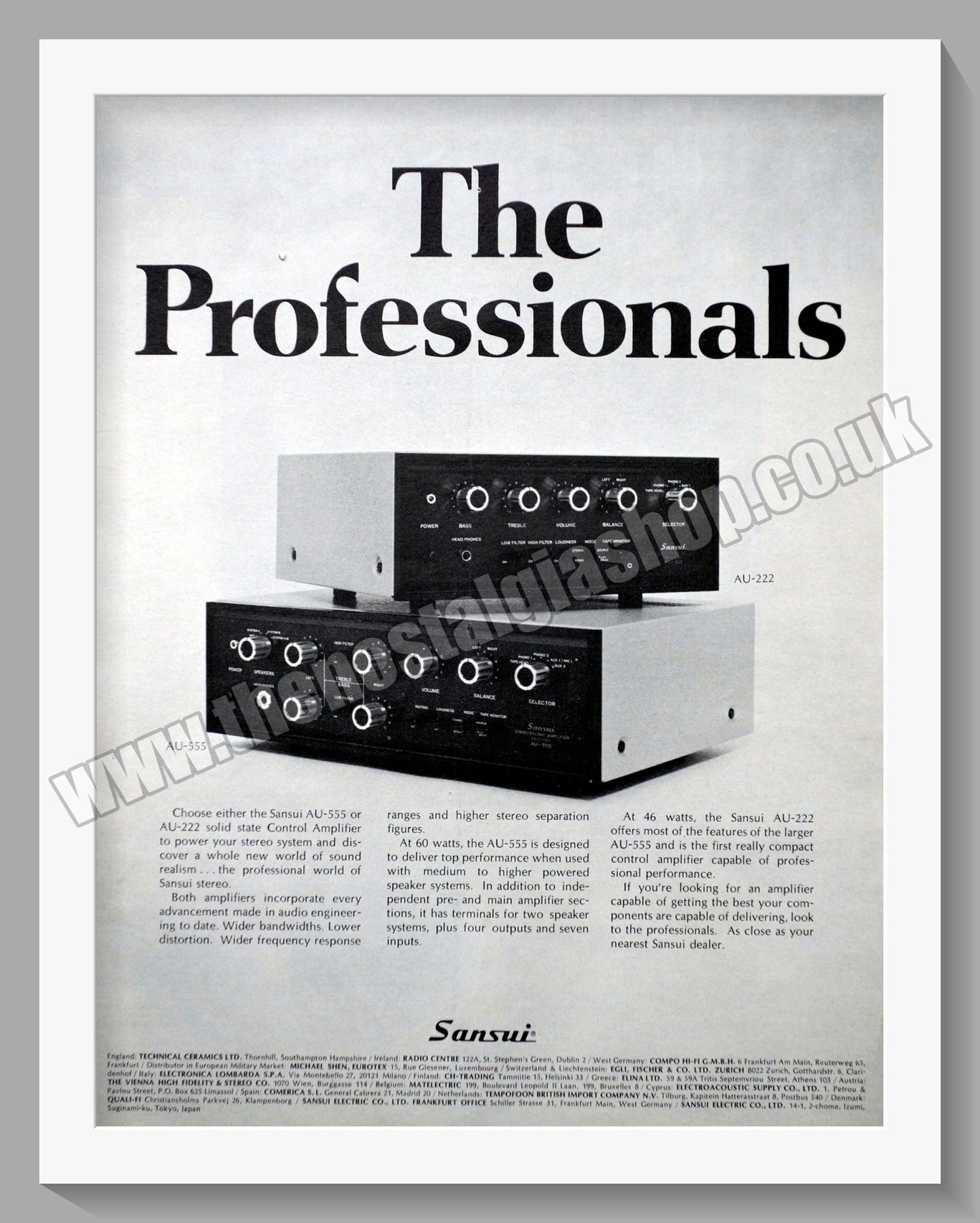 Sansui Amplifiers AU-555 AU-222. Original Advert 1969 (ref AD300543)