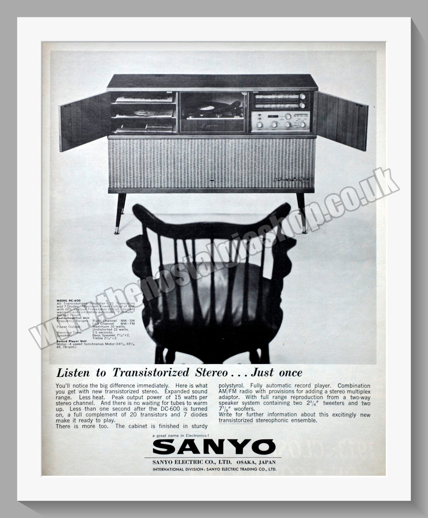 Sanyo Radio-Amplifier Unit Model DC-600. Original Advert 1963 (ref AD300548)