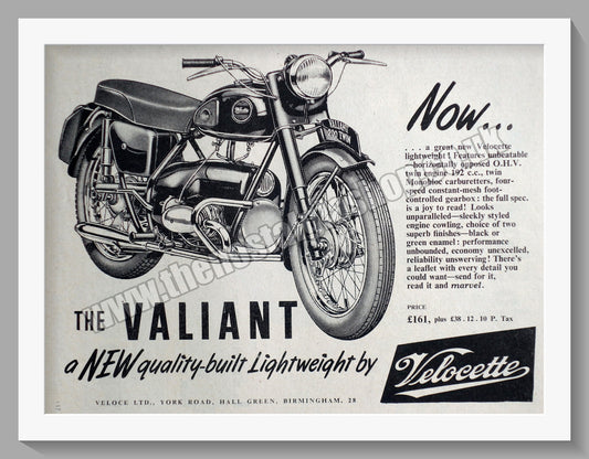 Velocette Valiant Motorcycle. Original Advert 1957 (ref AD56578)