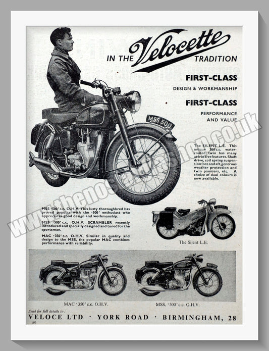 Velocette Motorcycles. Original Advert 1955 (ref AD56579)