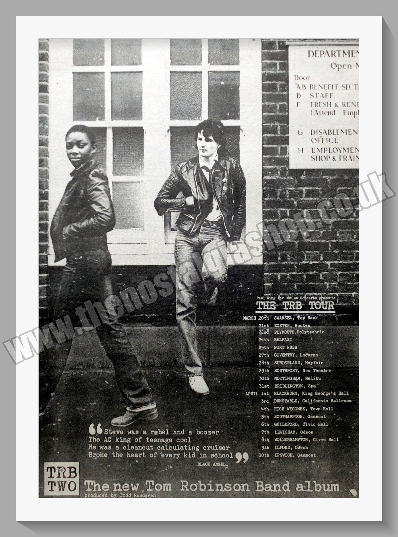 Tom Robinson Band. The TRB Tour. Original Advert 1979 (ref AD14450)