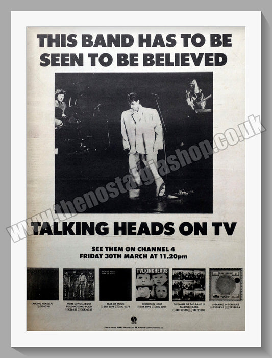 Talking Heads On TV.  Original Advert 1984 (ref AD14491)