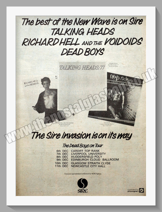 Talking Heads, Dead Boys On Tour & Richard Hell.  Original Advert 1977 (ref AD14494)