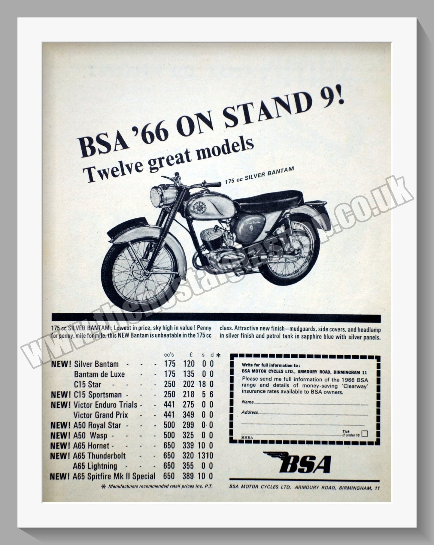 BSA Motorcycle Range. Original Advert 1965 (ref AD56614)