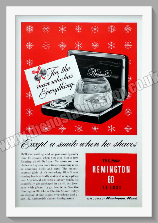 Remington 60 De Luxe Men's Shaver. Original Advert 1952 (ref AD56728)