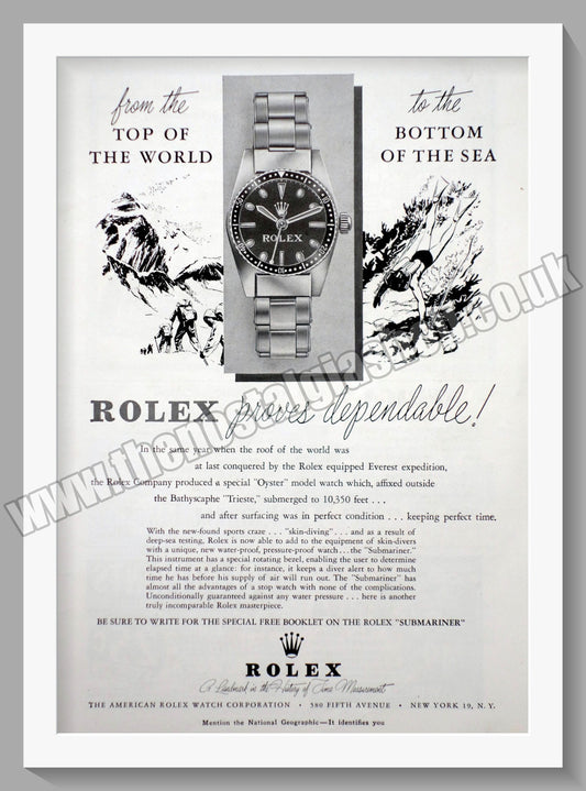 Rolex Oyster. Original Advert 1954 (ref AD56719)