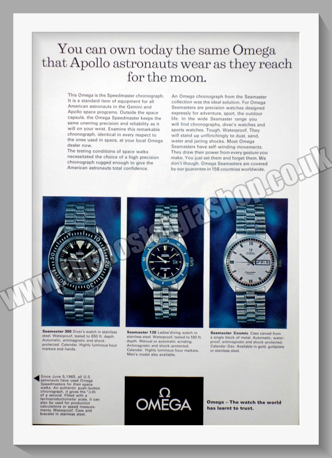 Omega Speedmaster Watches. Original Double Advert 1969 (ref AD56727)