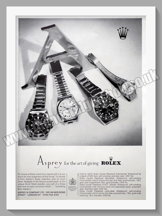 Rolex Watches from Asprey. Original Advert 1966 (ref AD56725)