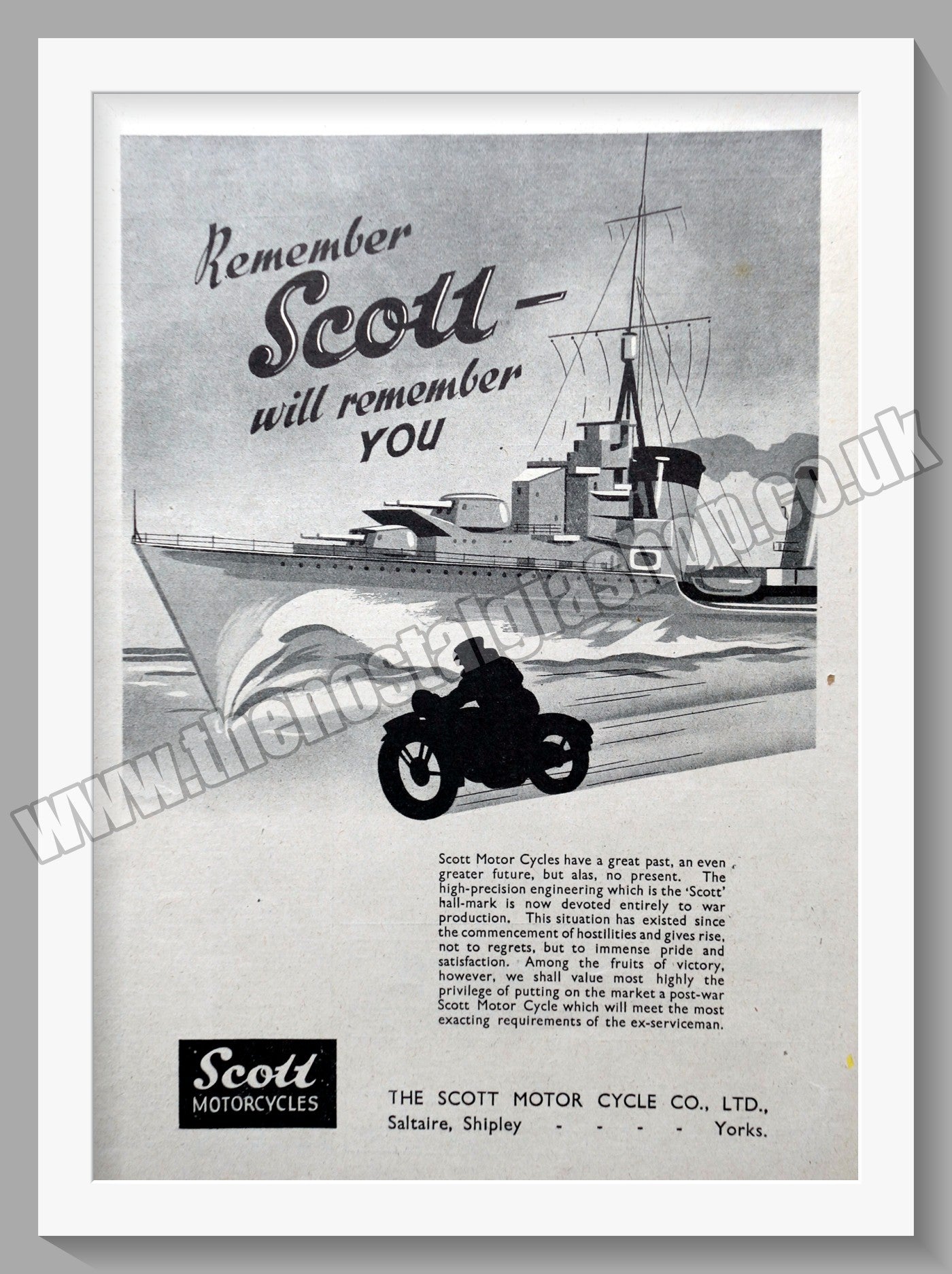 Scott Motorcycles Will Remember You. Vintage Advert 1944 (ref AD56740)