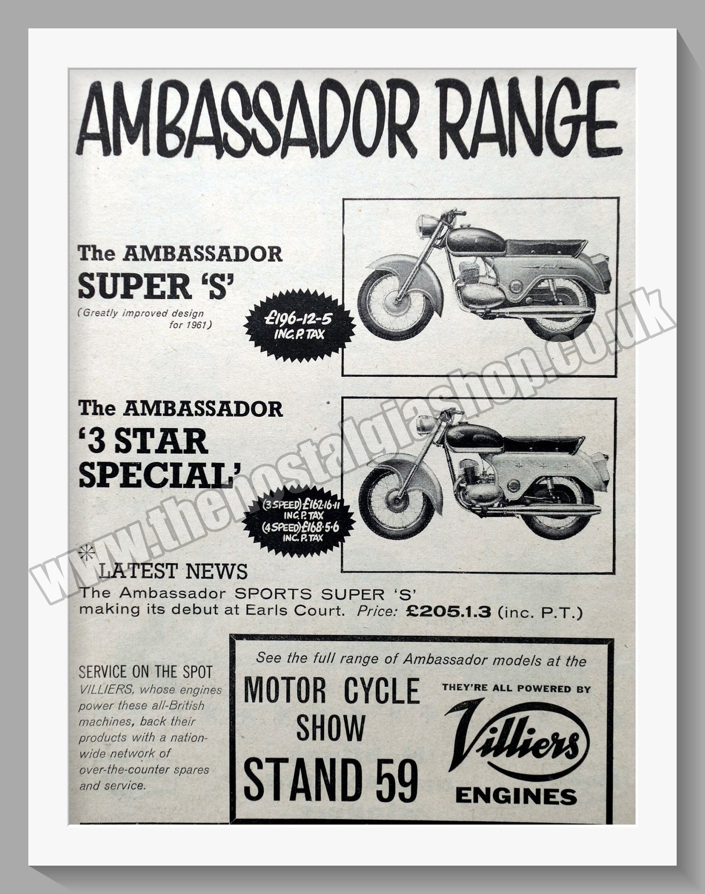 Ambassador Motorcycle Range. Original Double Advert 1960 (ref AD56759)