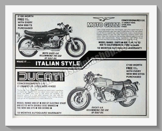 Ducati & Moto Guzzi Motorcycle Dealers. Original Advert 1975 (ref AD56799)