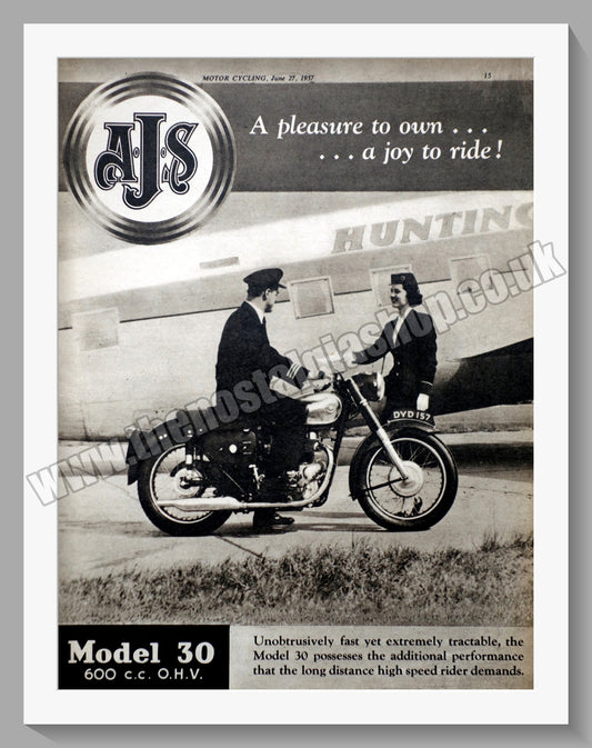 A.J.S Model 30 600cc Motorcycle. Original Advert 1957 (ref AD56836)