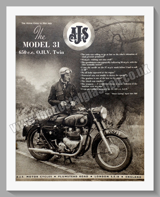 A.J.S Model 31 De Luxe 650cc Motorcycle. Original Advert 1959 (ref AD56839)