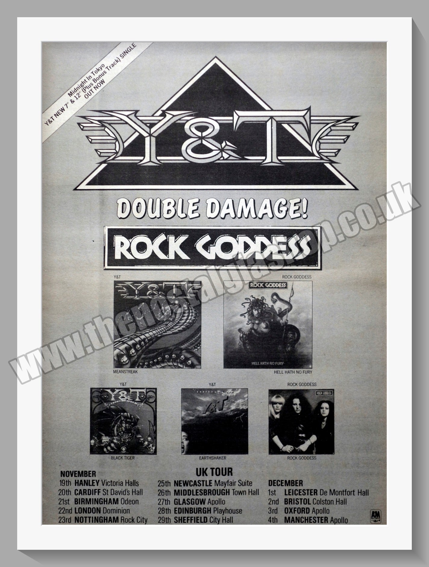 Y & T and Rock Goddess UK Tour. Vintage Advert 1983 (ref AD14576)