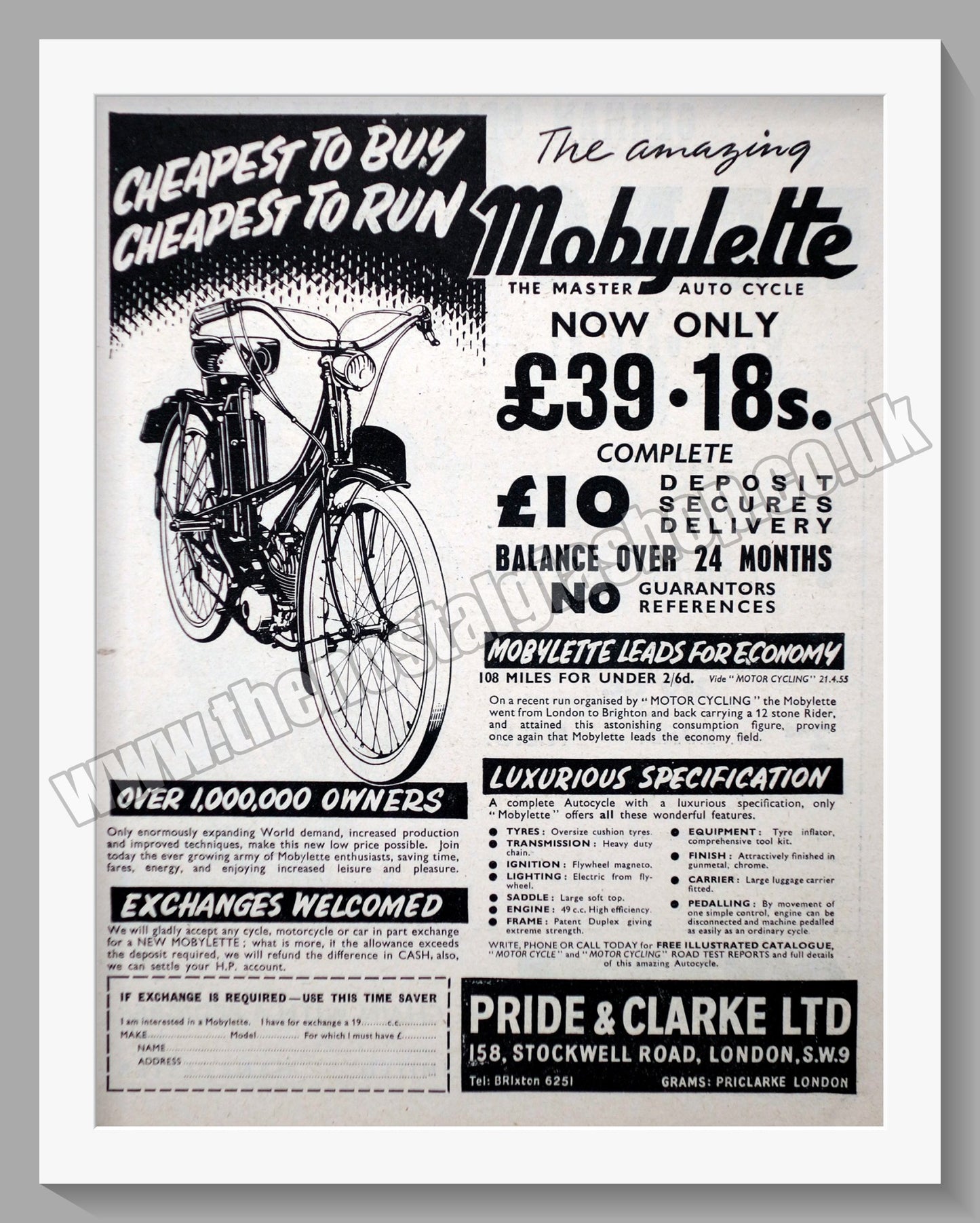 Mobylette Autocycle, Moped. 1955 Original Advert (ref AD57616)