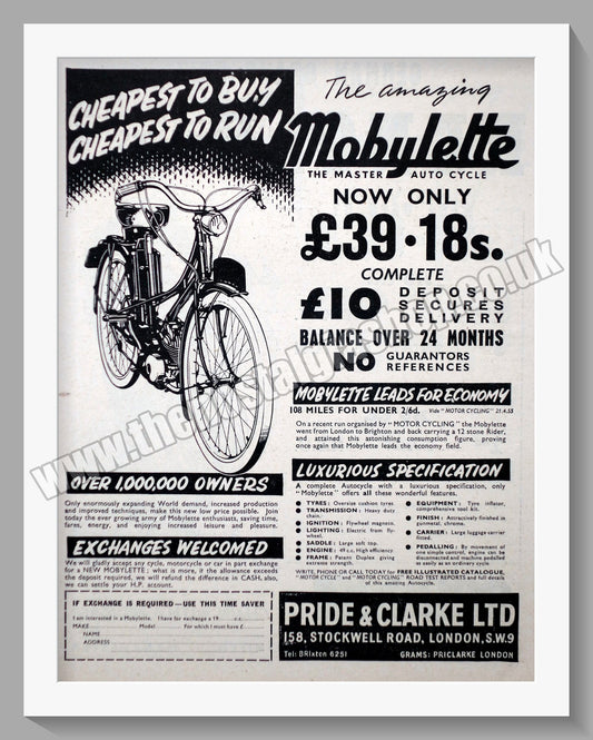 Mobylette Autocycle, Moped. 1955 Original Advert (ref AD57616)