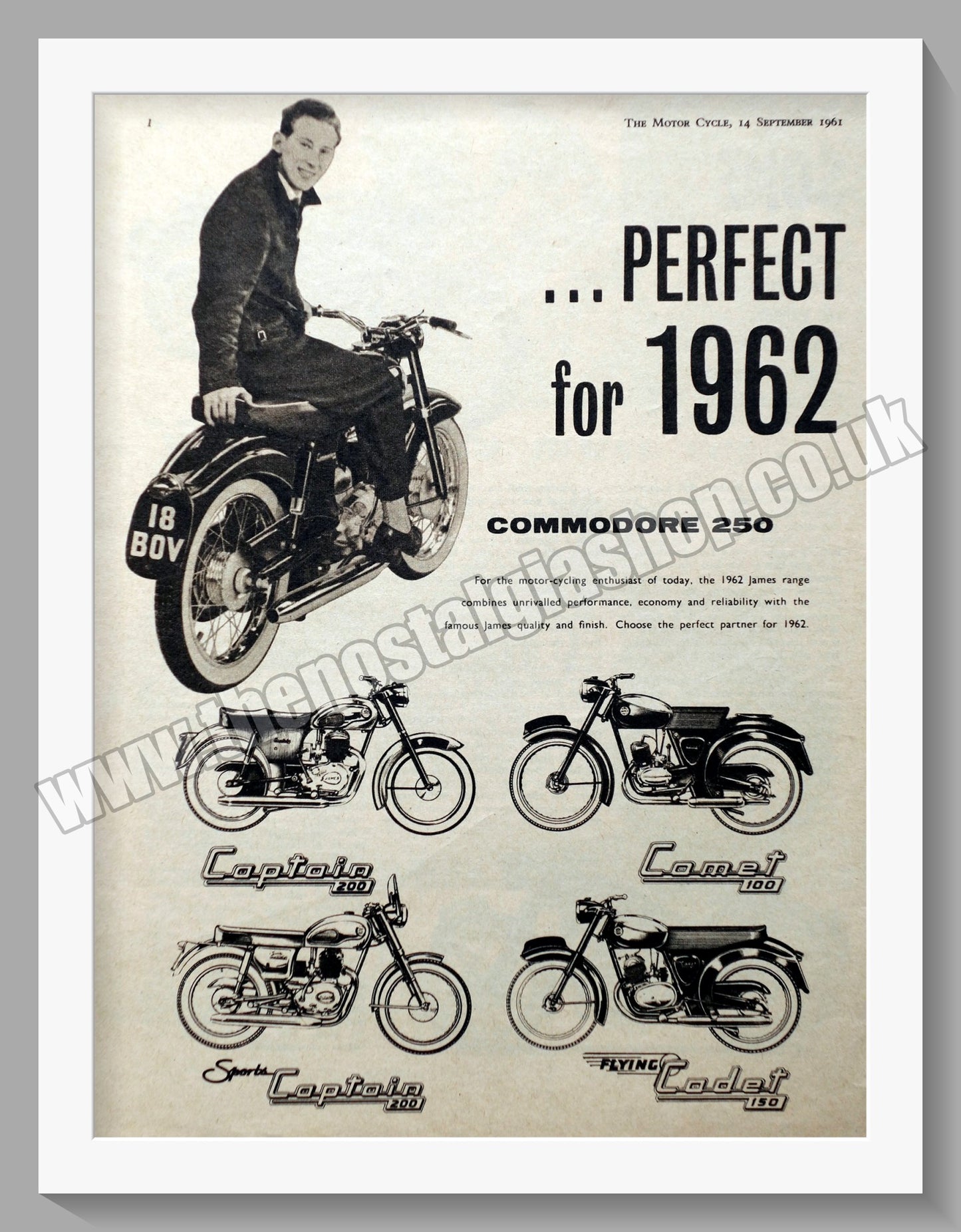 James Commodore 250 Motorcycle. Original Advert 1961 (ref AD56926)