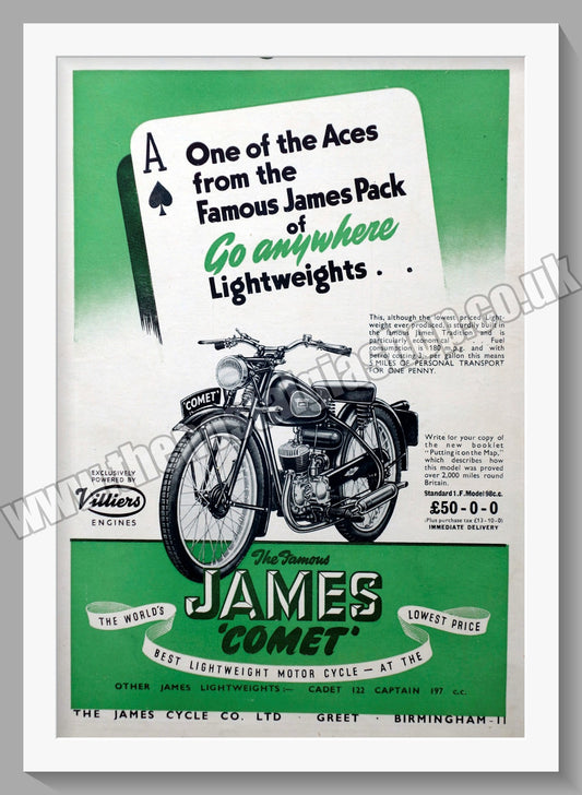 James Comet 98cc Motorcycle. Original Advert 1950 (ref AD56959)