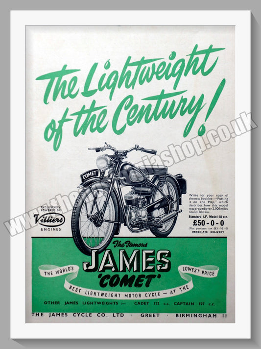 James Comet 98cc Motorcycle. Original Advert 1950 (ref AD56960)