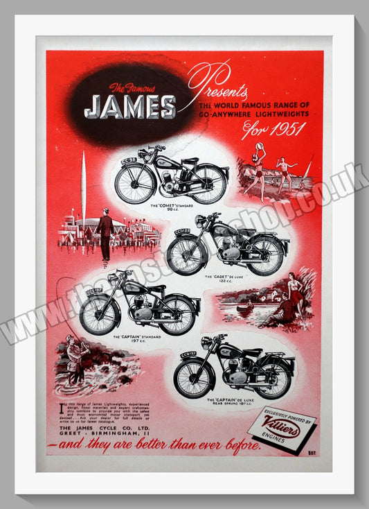 James Motorcycle Range. Original Advert 1951 (ref AD56969)