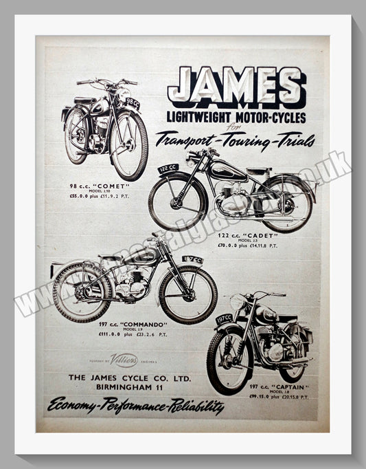 James Motorcycle Range. Original Advert 1953 (ref AD56970)