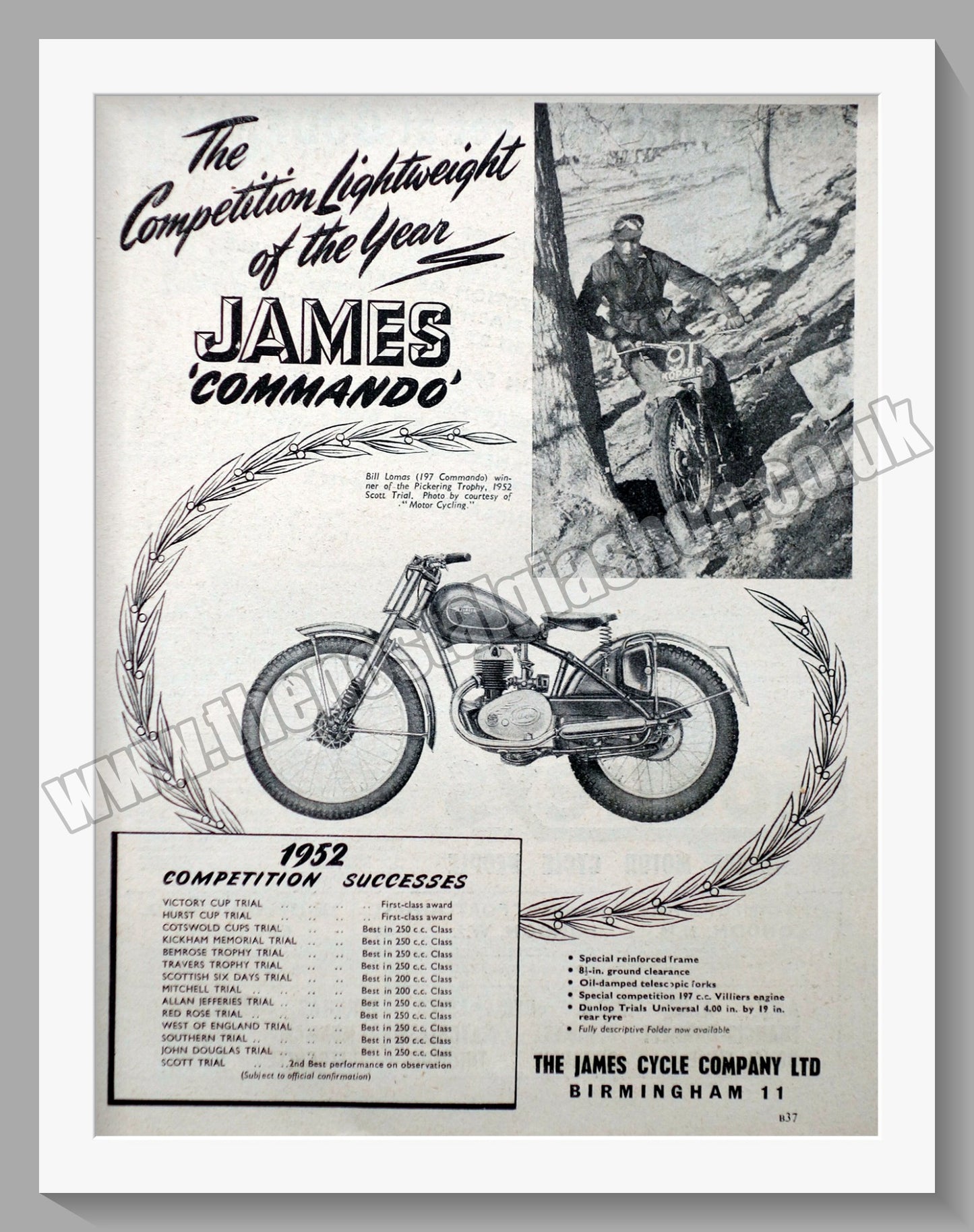 James Commando Motorcycle. Original Advert 1952 (ref AD56987)