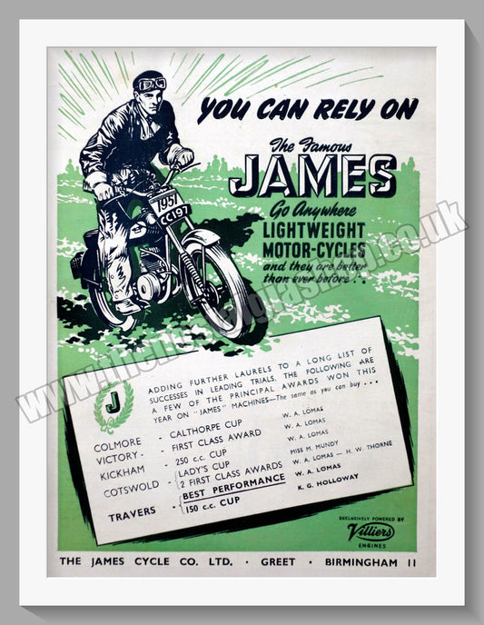 James Motorcycles In Competition. Original Advert 1951 (ref AD56990)