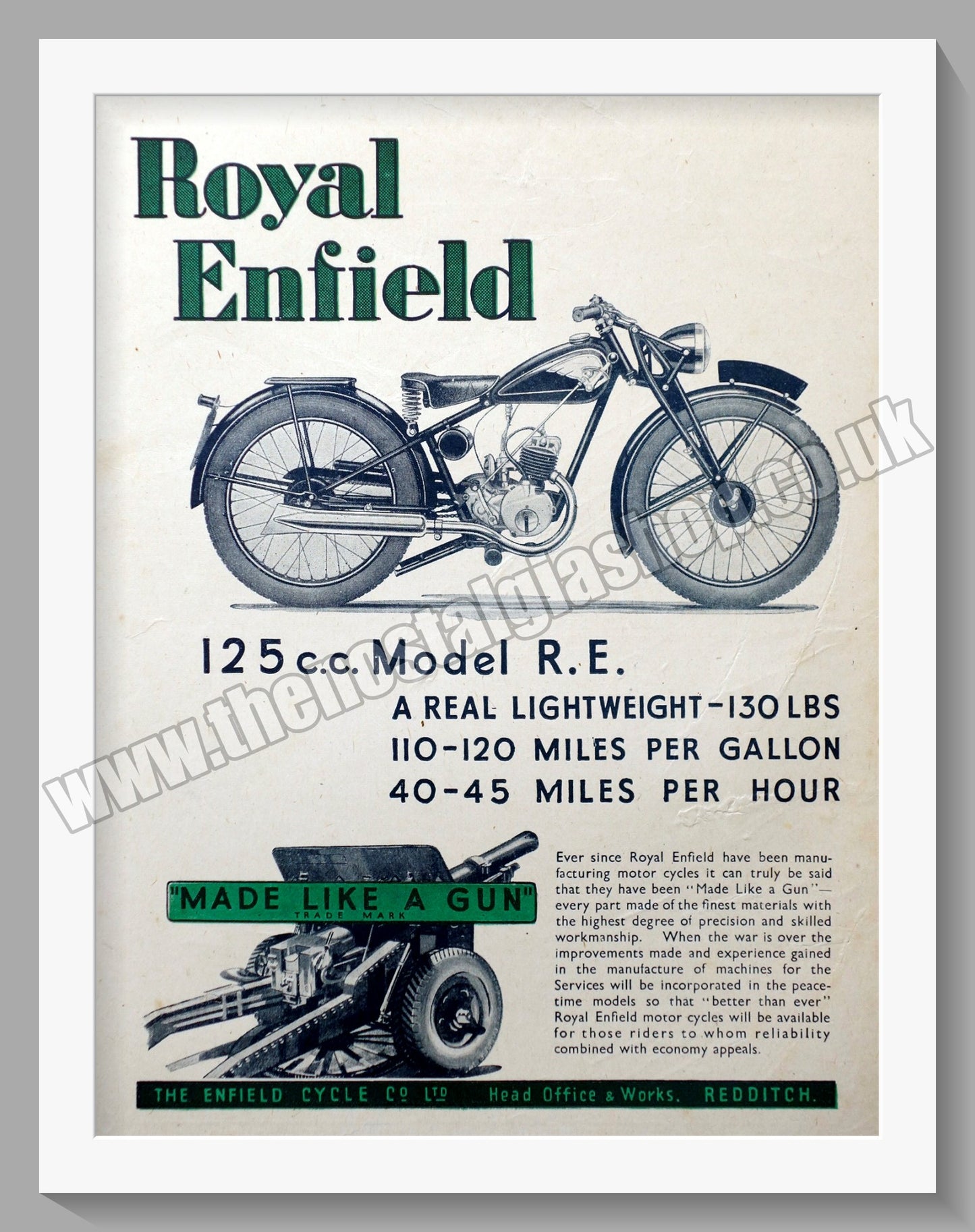 Royal Enfield Motorcycles 125cc Model R.E. Original Advert 1945 (ref AD57096)