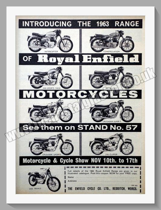 Royal Enfield Motorcycles. Original Advert 1963 (ref AD57163)