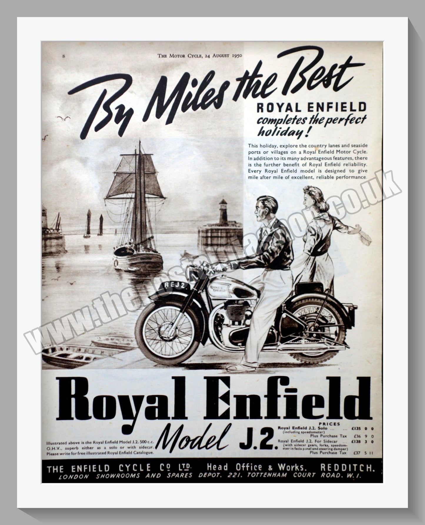 Royal Enfield J.2. Motorcycle. Original Advert 1950 (ref AD57168)