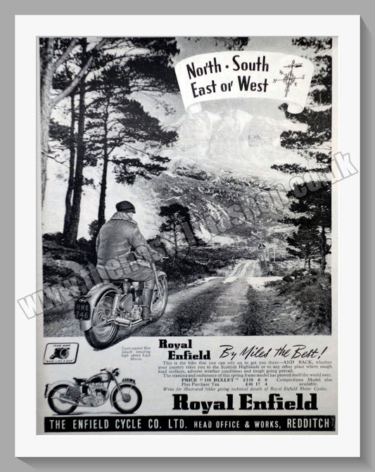 Royal Enfield 350 Bullet Motorcycle. Original Advert 1952 (ref AD57376)