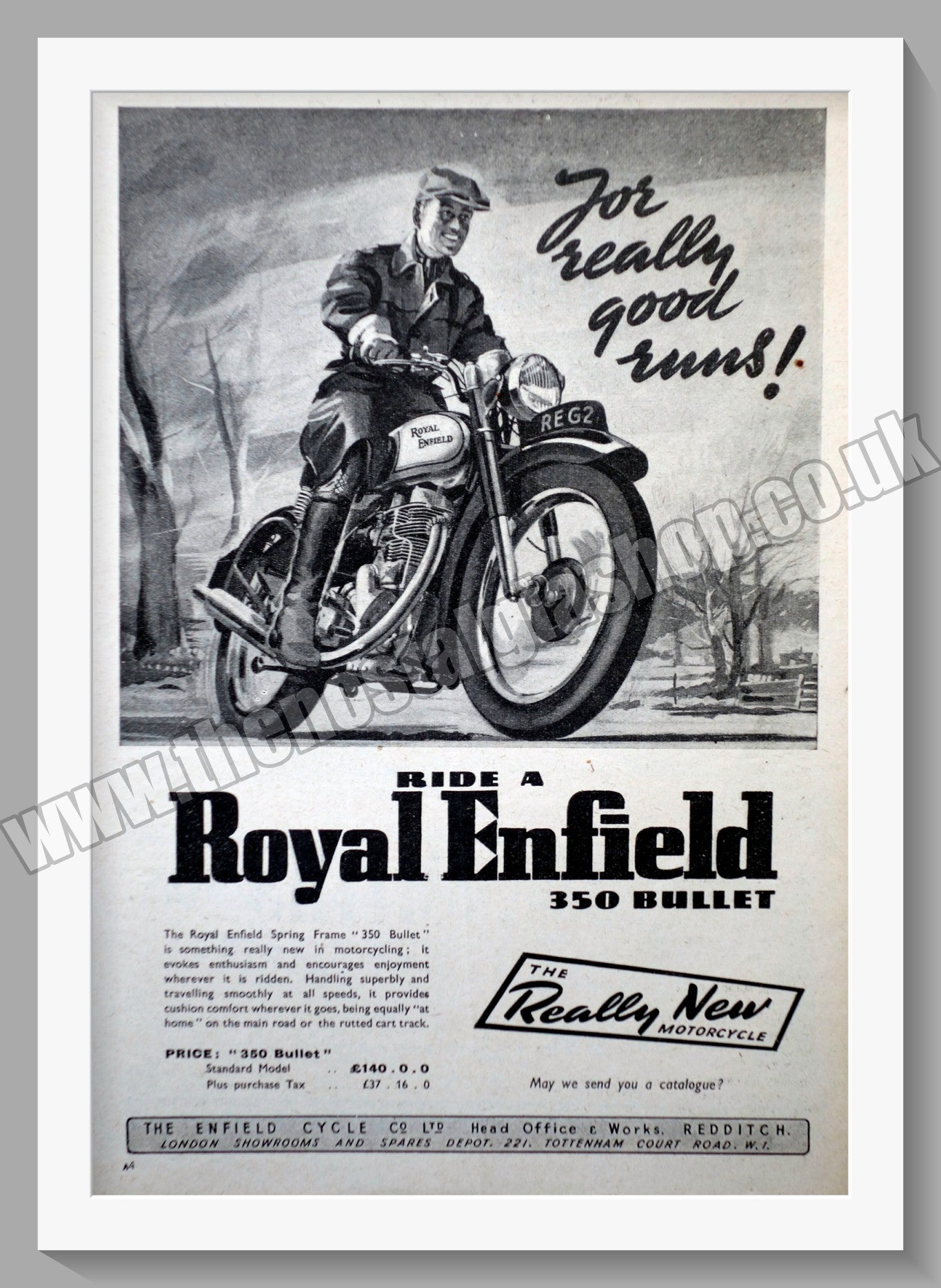 Royal Enfield 350 Bullet Motorcycle. Original Advert 1950 (ref AD57380)