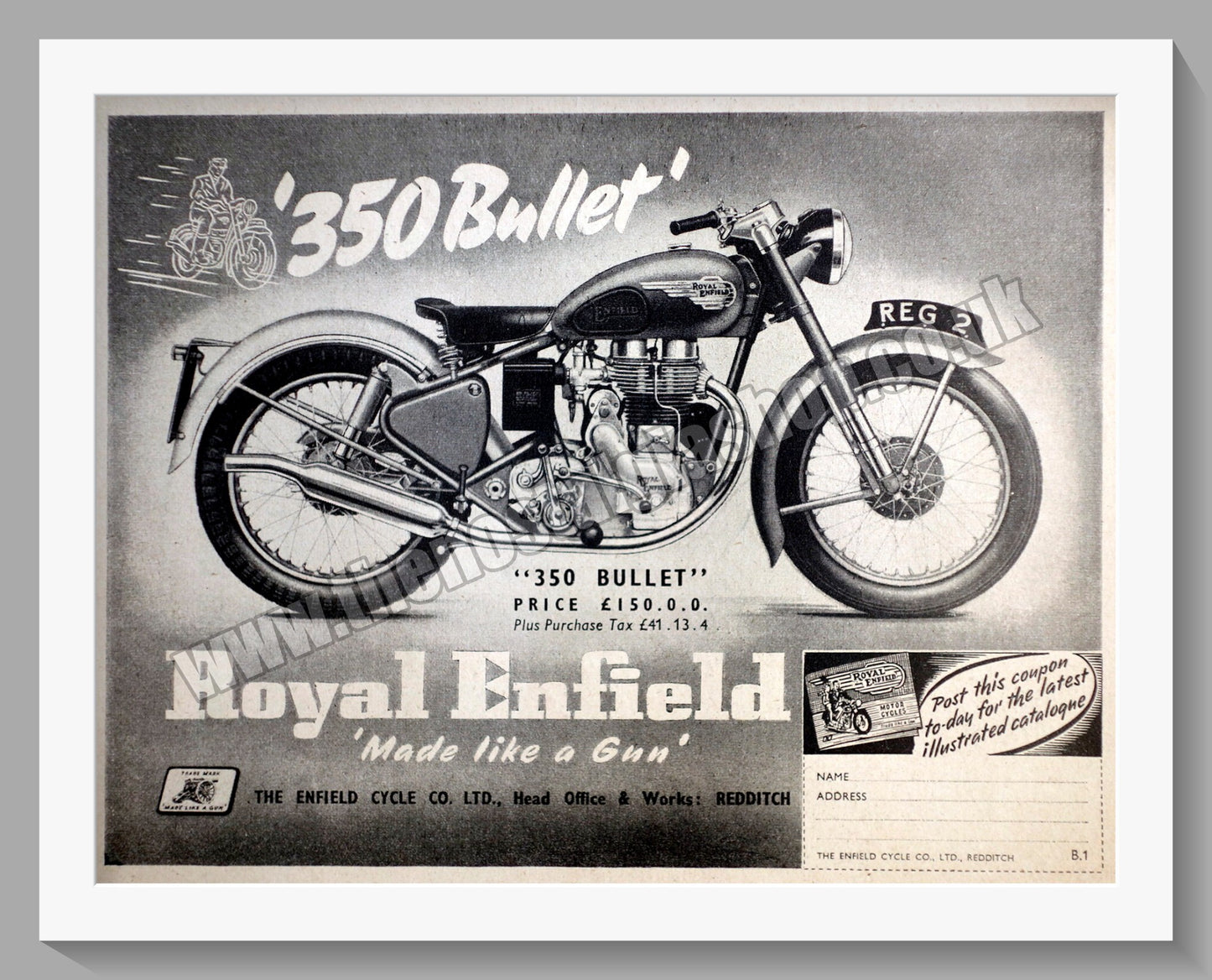 Royal Enfield 350 Bullet Motorcycle. Original Advert 1953 (ref AD57385)