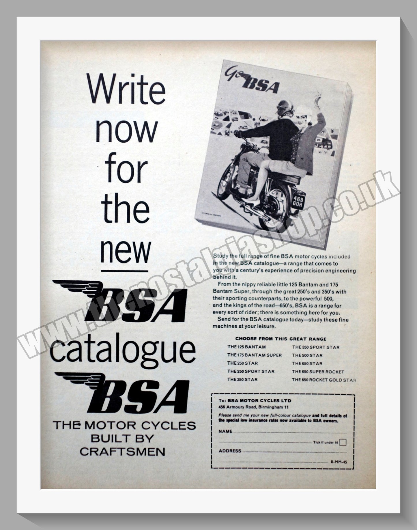 BSA Motorcycle Catalogue. Original Advert 1963 (ref AD57215)